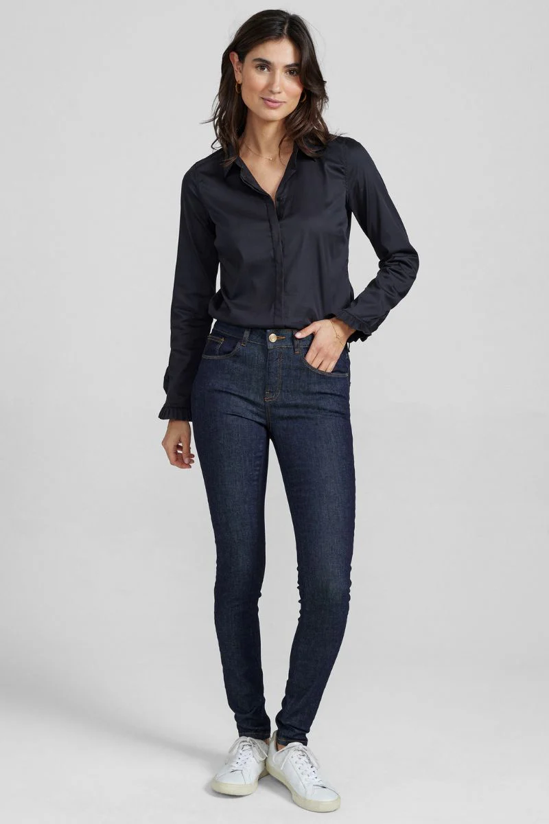 Alli Cover Jeans | Dark Blue | Højttaljet slim fit jeans fra Mos Mosh - Image 10
