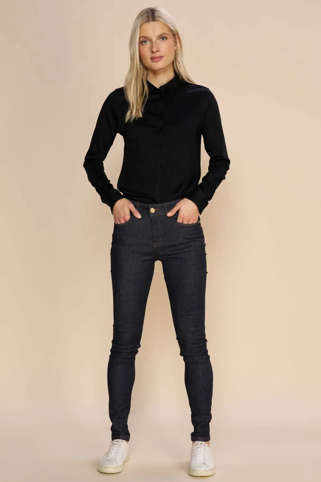 Alli Cover Jeans | Dark Blue | Højttaljet slim fit jeans fra Mos Mosh - Image 13