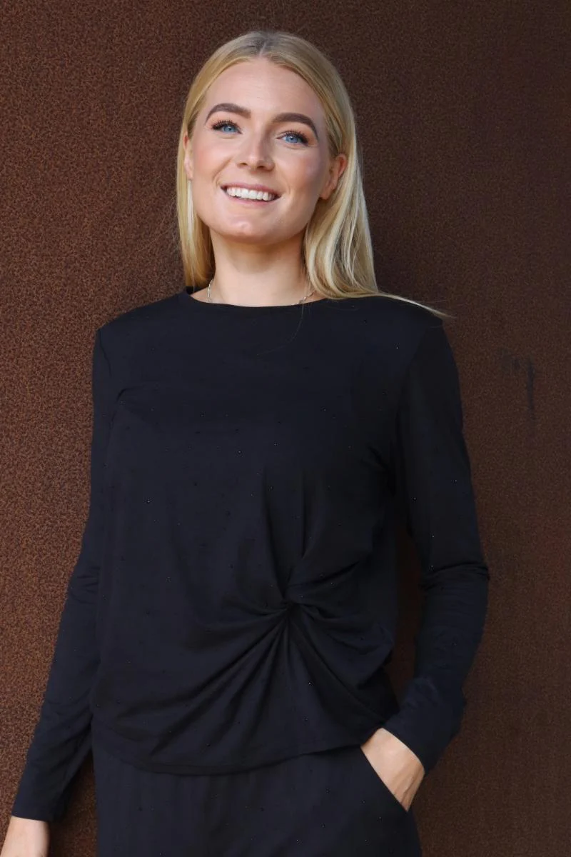 Alma Ls Twist Tshirt | Black Black Simili (sorte sten) | Bluse fra Liberté