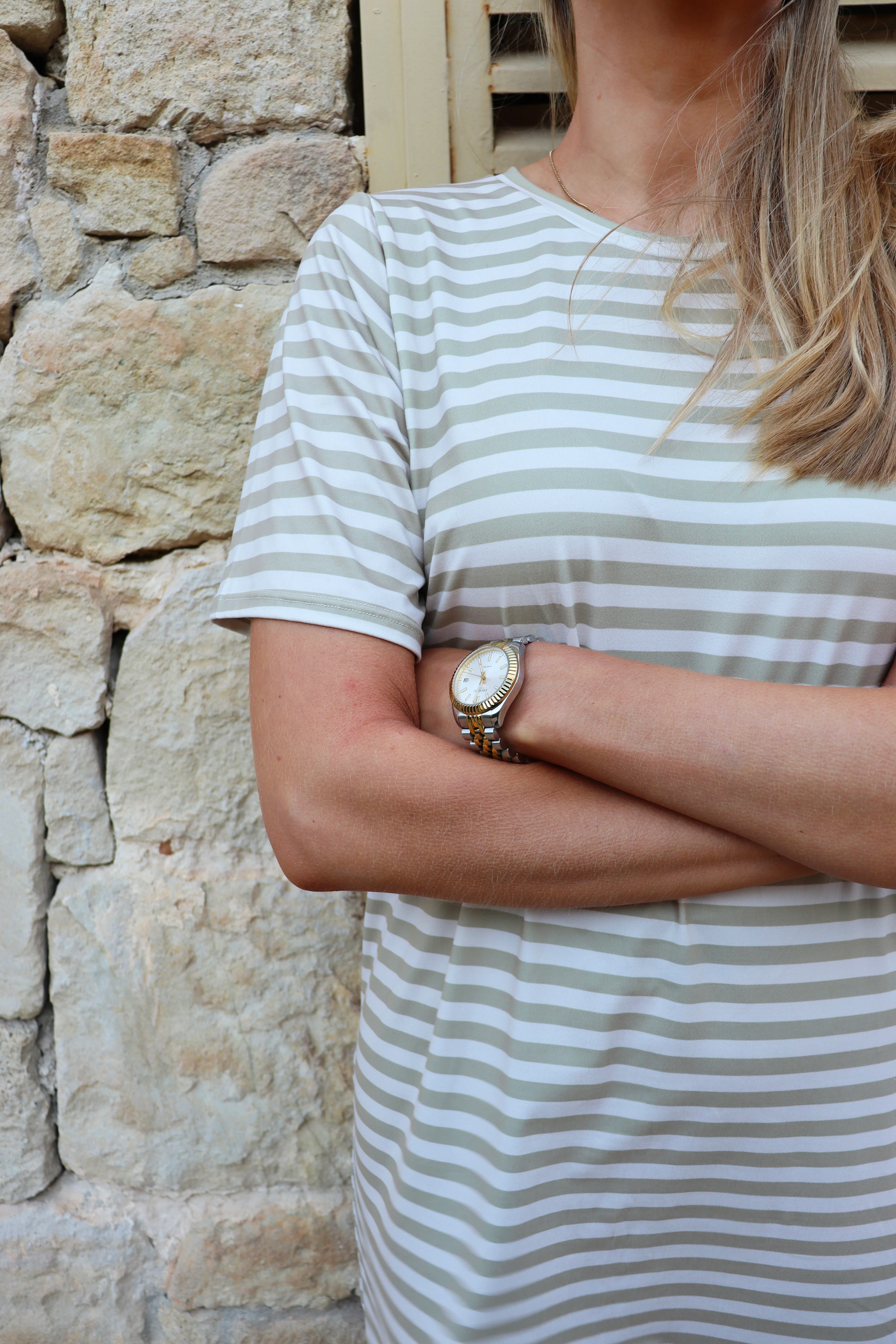 Alma Tshirt Dress | Sand Ivory Stripe | Kjole fra Liberté - Image 3