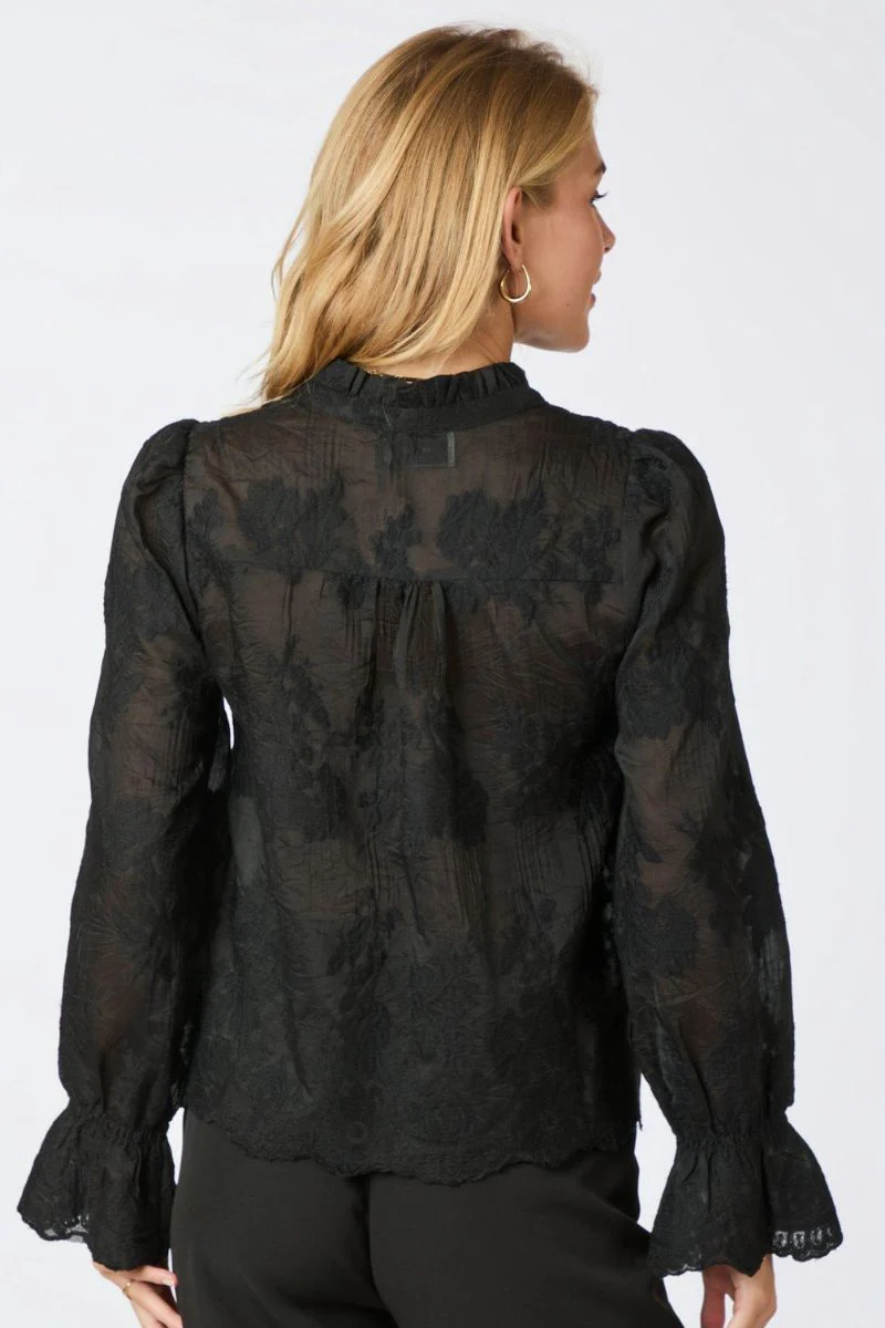 Amara Big Embroidery Blouse | Black | Bluse fra Neo Noir - Image 7