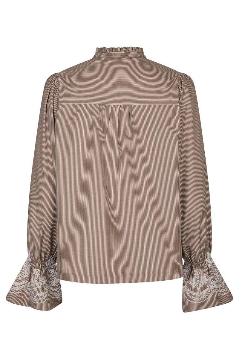 Amara Striped Emb Blouse | Camel | Bluse fra Neo Noir - Image 3