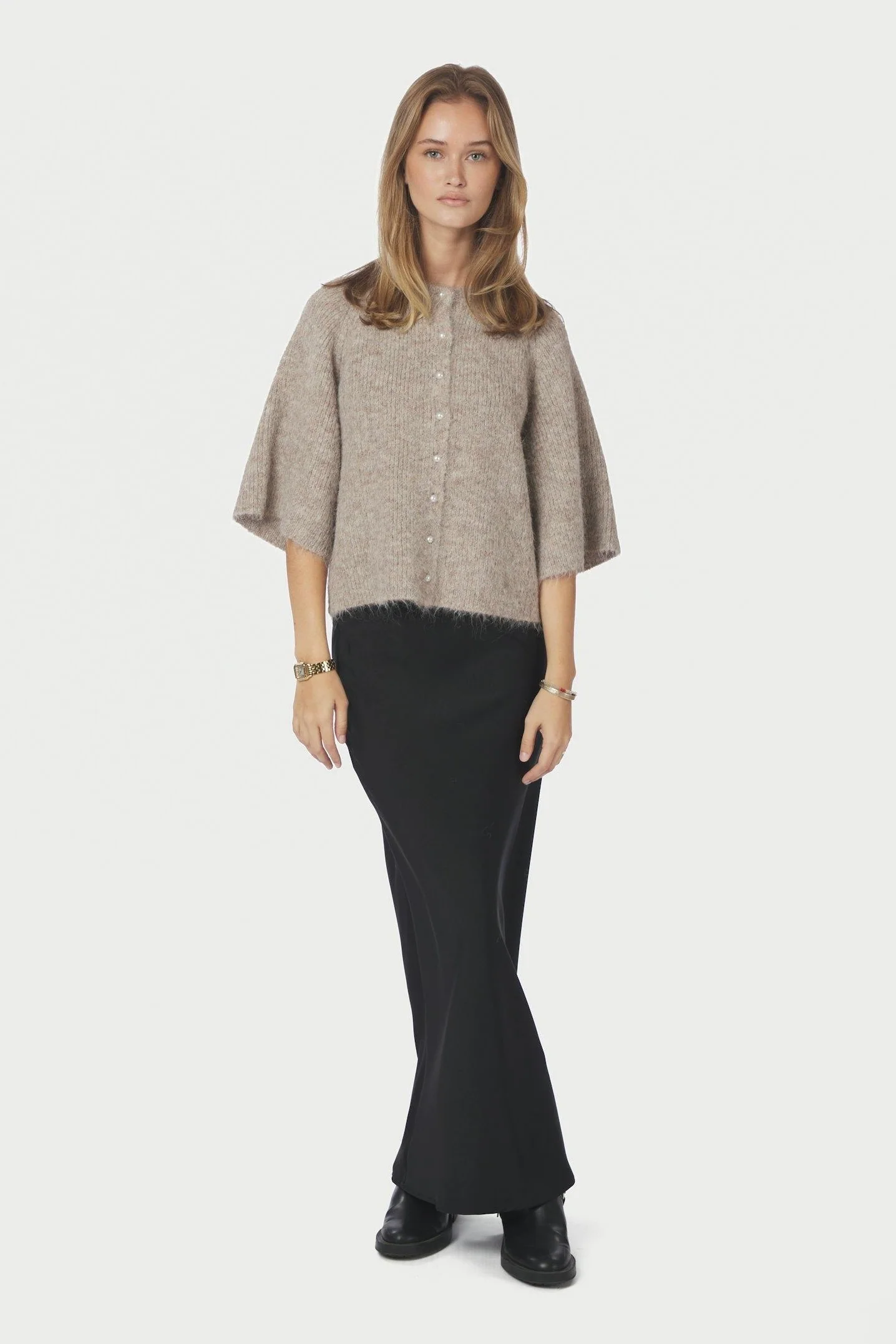 Amaya Fluffy Knit Cardigan | Beige Melange | Strik fra Neo Noir - Image 4