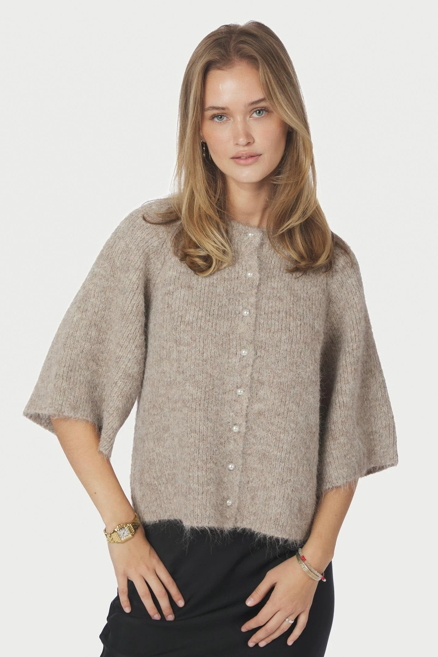 Amaya Fluffy Knit Cardigan | Beige Melange | Strik fra Neo Noir - Image 6