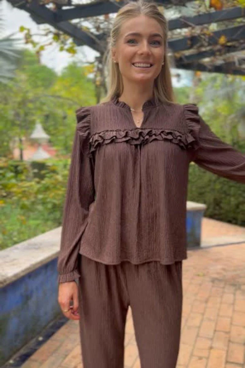 Anni Ls Frill Blouse | Brown Mocca | Bluse fra Liberté - Image 6