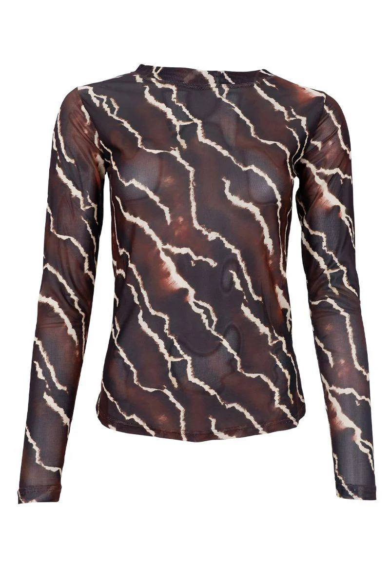 Annie Mesh Blouse | Mocca Marble | Bluse fra Black Colour