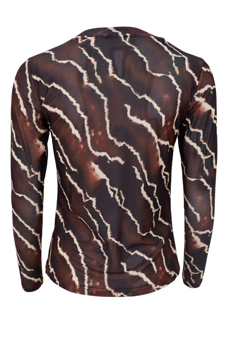 Annie Mesh Blouse | Mocca Marble | Bluse fra Black Colour - Image 2