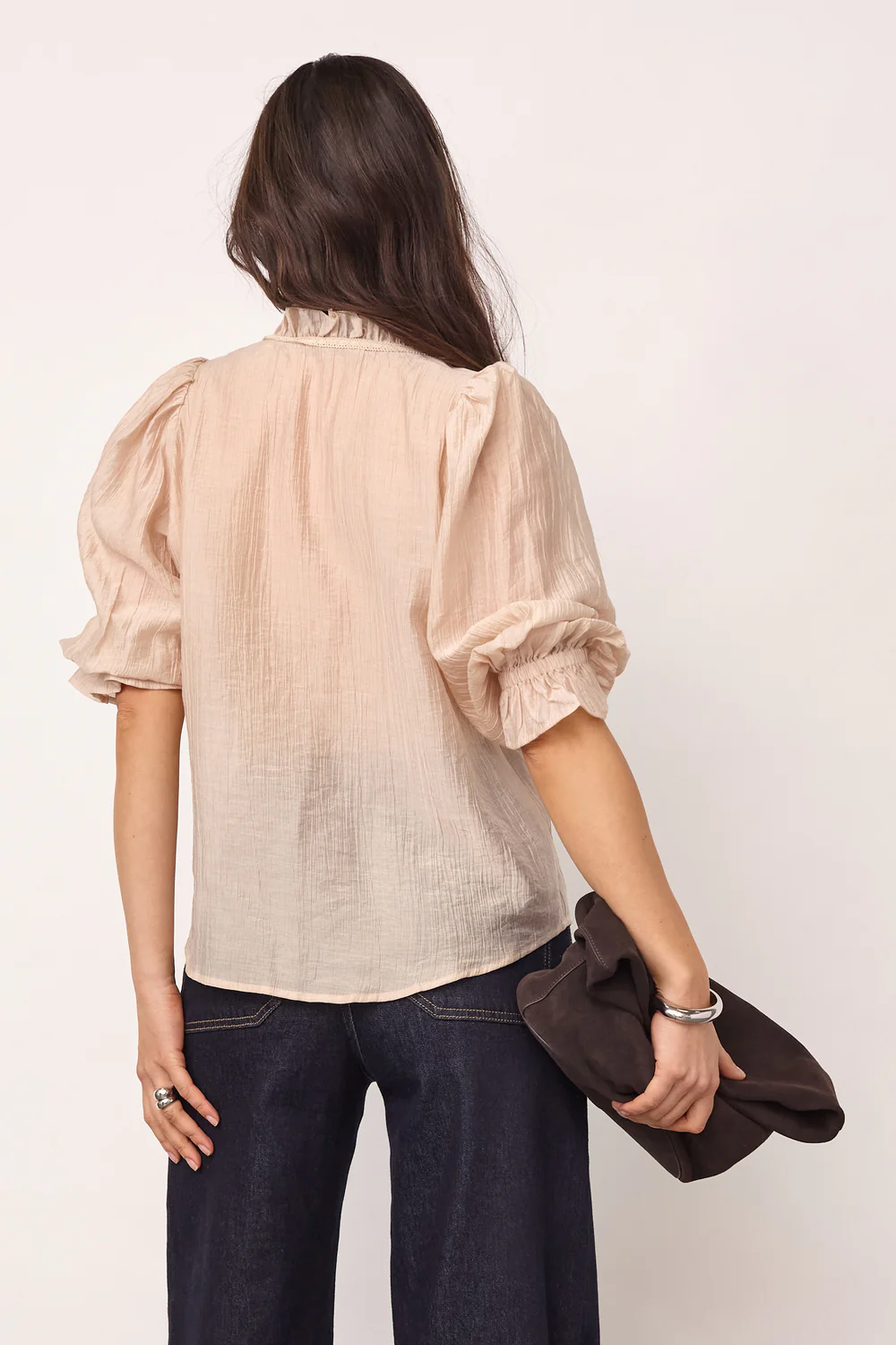 Avi Lace SS V Blouse | Mink | Bluse fra Co'couture - Image 4