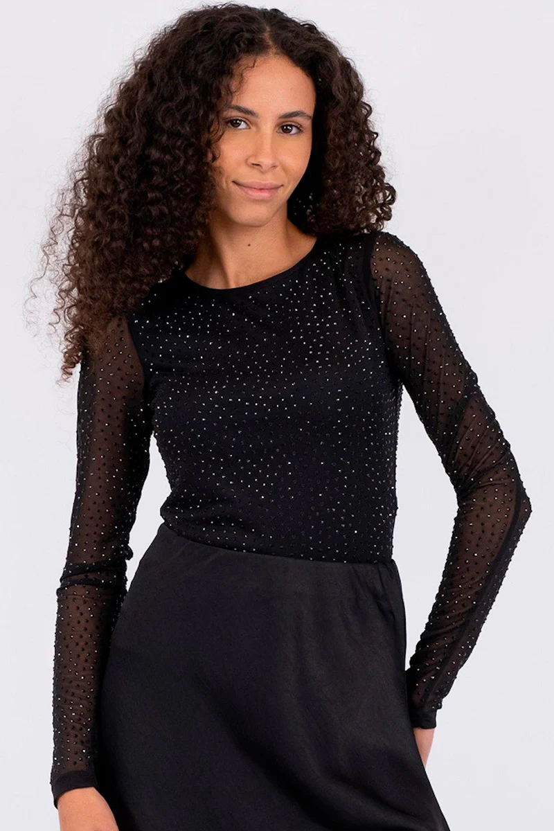 Basira Stone Mesh Blouse | Black | Bluse fra Neo Noir - Image 3