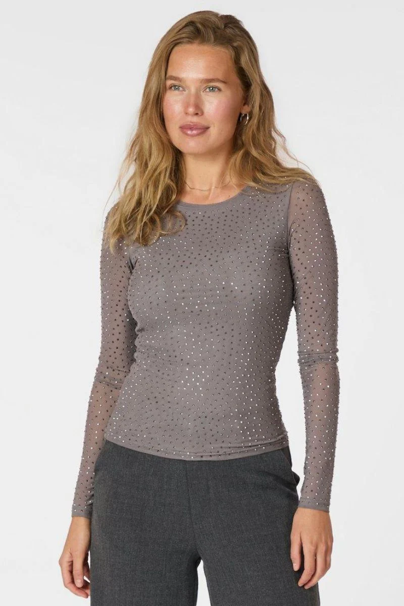 Basira Stone Mesh Blouse | Silver | Bluse fra Neo Noir - Image 8