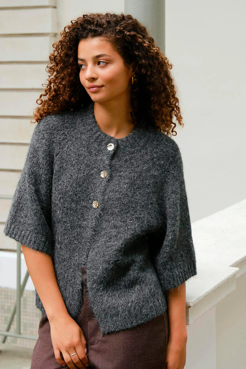 Benuta Fluffy Knit Cardigan | Antracit Melange | Strik fra Neo Noir - Image 5