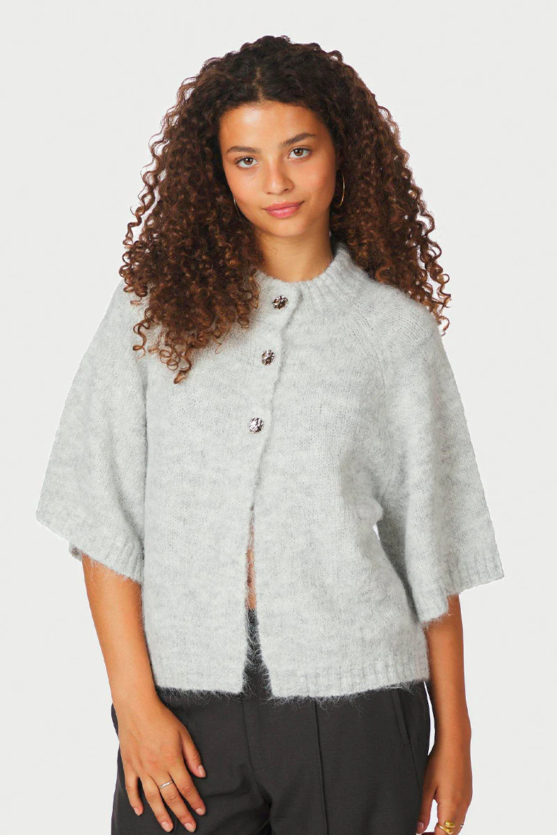 Benuta Fluffy Knit Cardigan | Light Grey Melange | Strik fra Neo Noir - Image 4