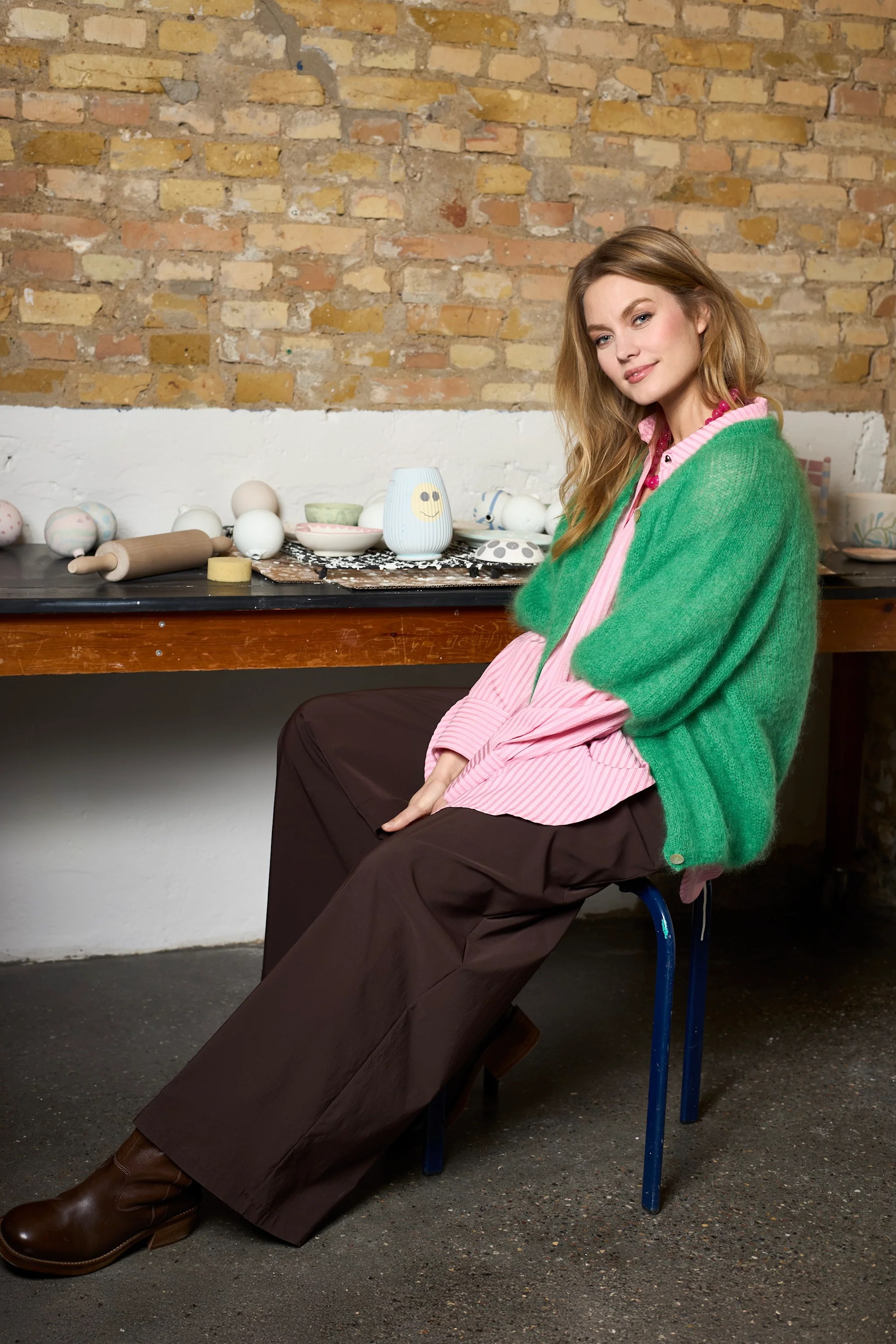 Bjoerk Patent Knit Cardigan | Green | Strik fra Black Colour