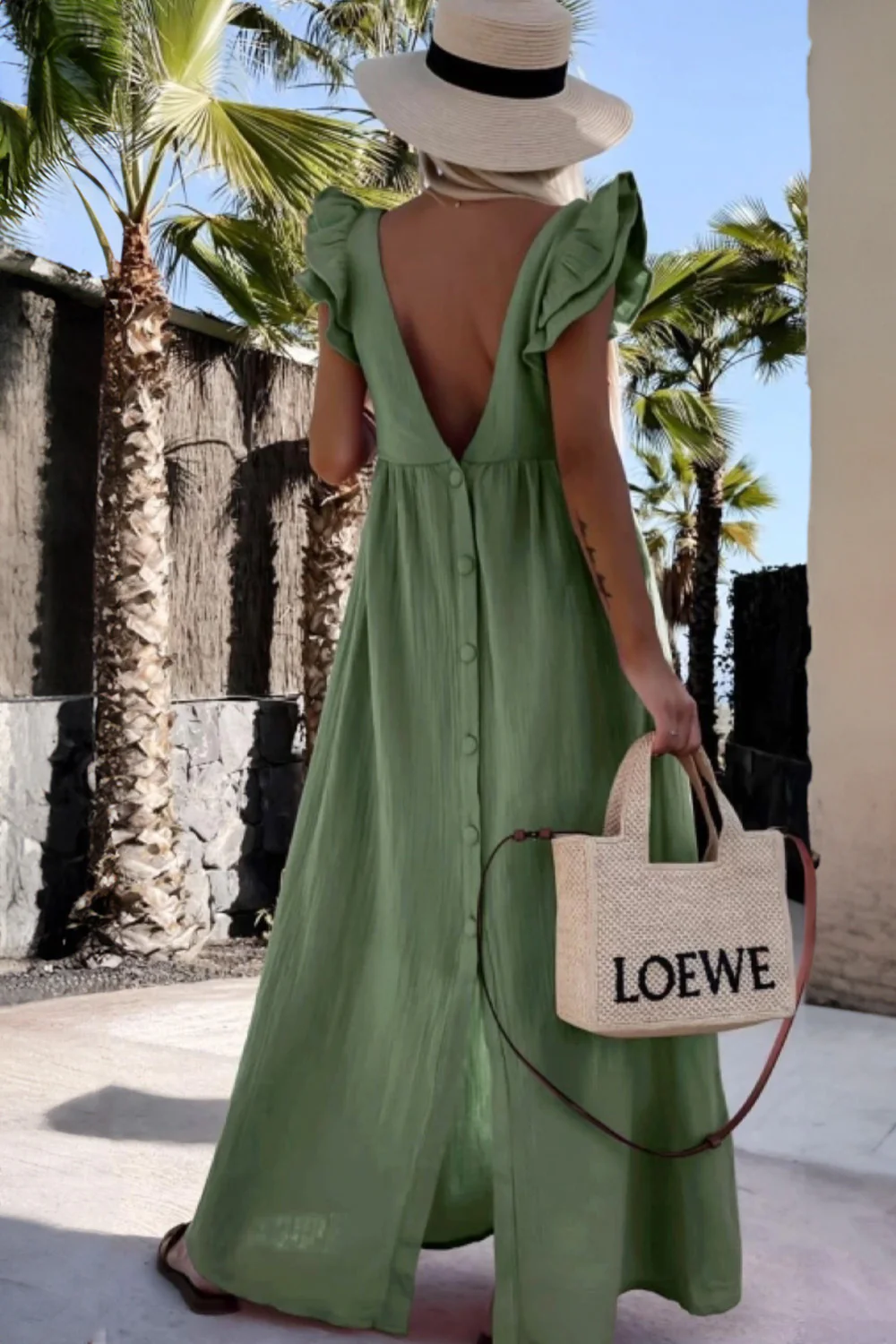 Buttoned back Dress | Army | Kjole fra Avery - Image 2