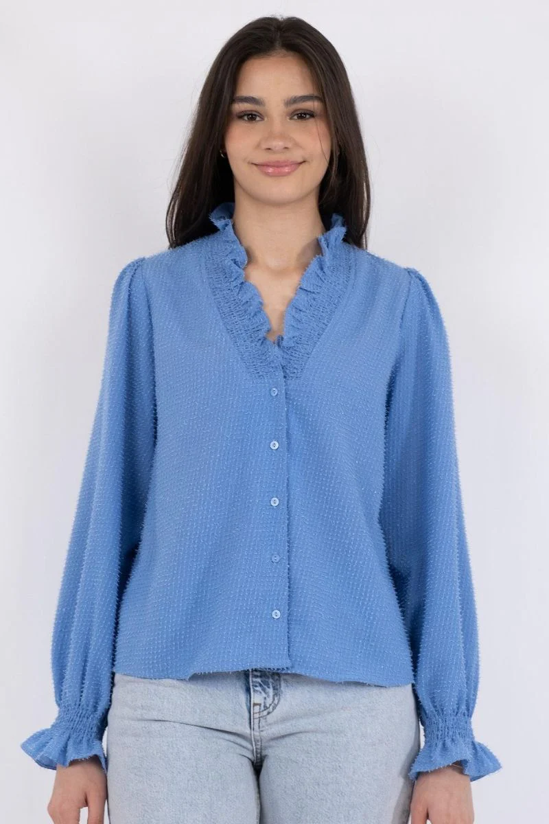 Brielle Glitter Blouse | Dusty Blue | Bluse fra Neo Noir - Image 4