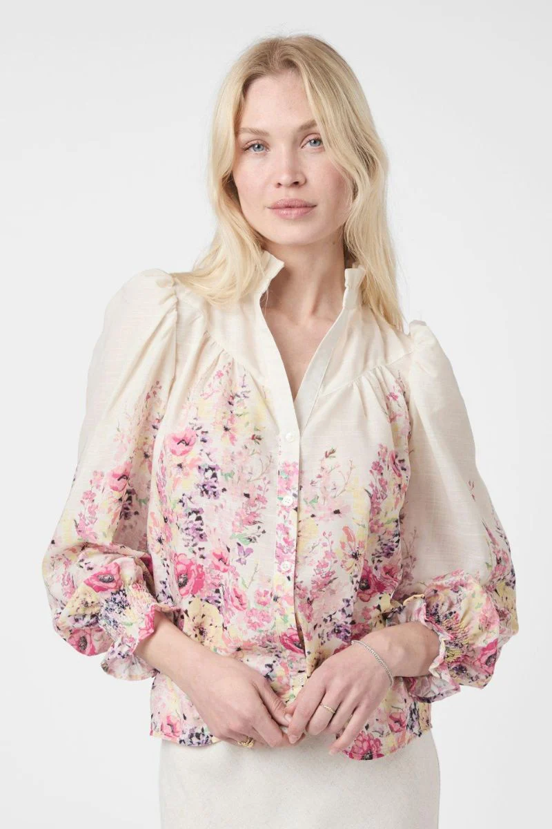 Calloma Flower Print Blouse | Ivory | Bluse fra Neo Noir - Image 3