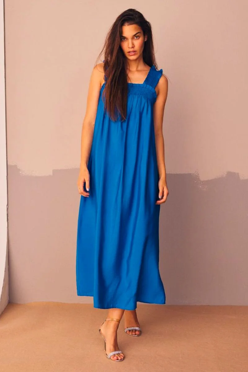 Callum Smock Long Strap Dress | New Blue | Kjole fra Co'couture - Image 3