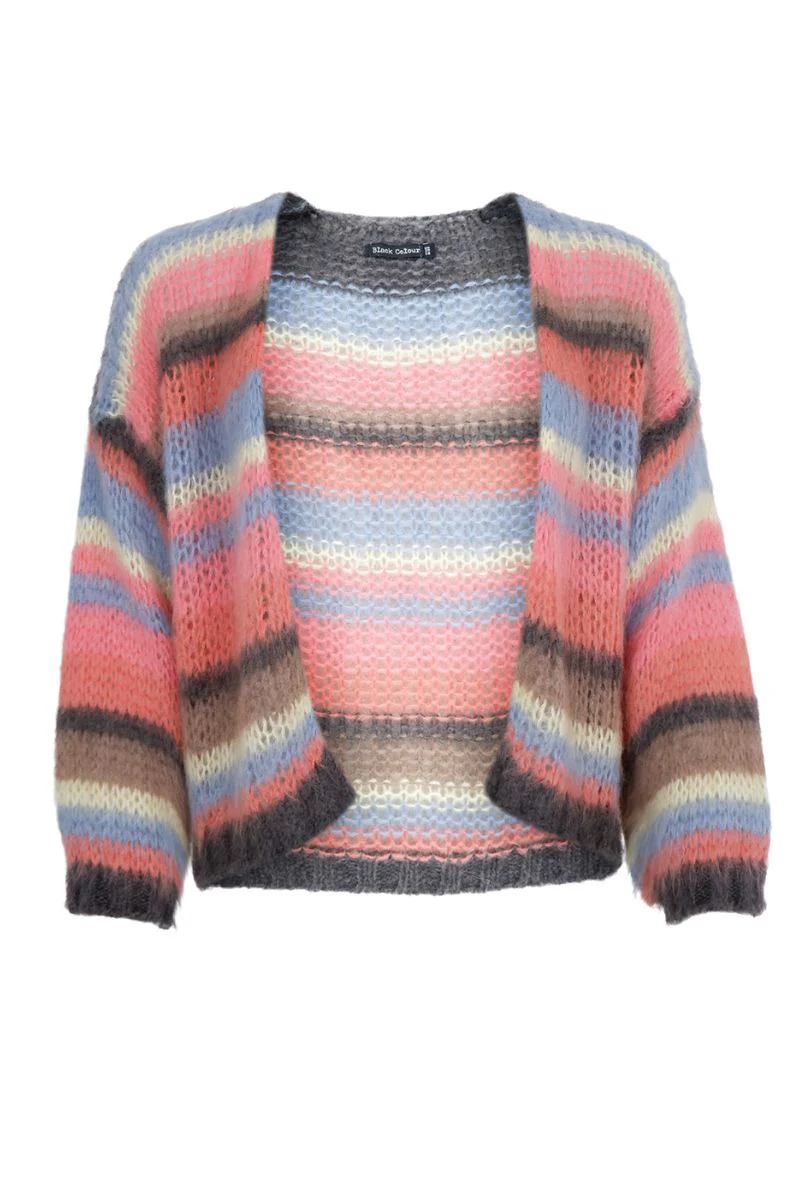 Casey Multi Striped Cardigan | Soft Coral | Strik fra Black Colour - Image 2