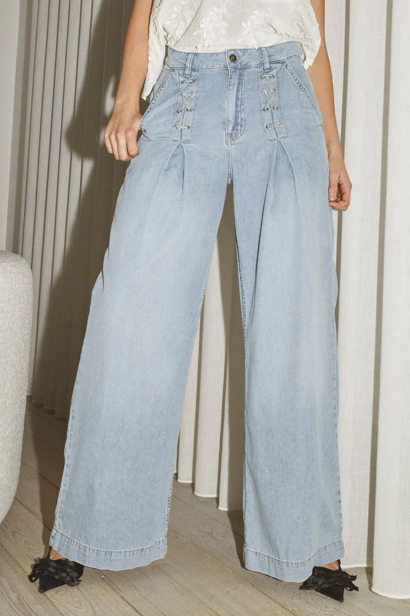 Cindy Eyelet Wide Jeans 31529 | Fade Denim | Bukser fra Co'couture