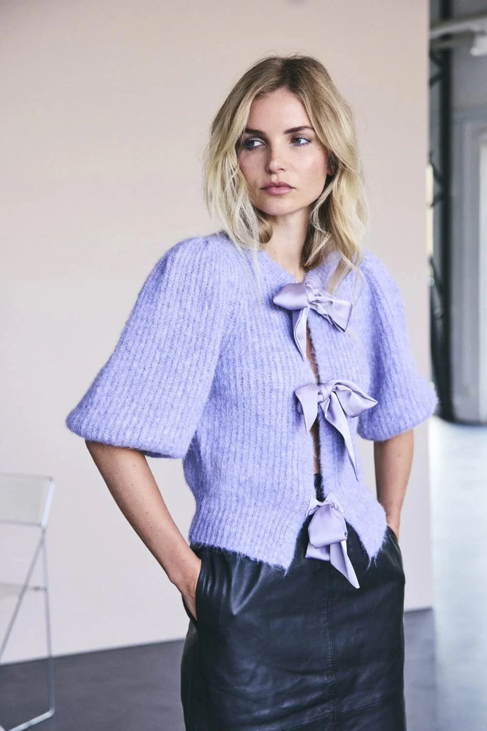 Coralie Bow Rib Cardigan 32170 | Lilac | Strik fra Co'couture