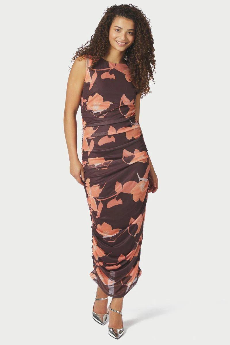 Corilina Flower Mesh Dress | Brown | Kjole fra Neo Noir - Image 5