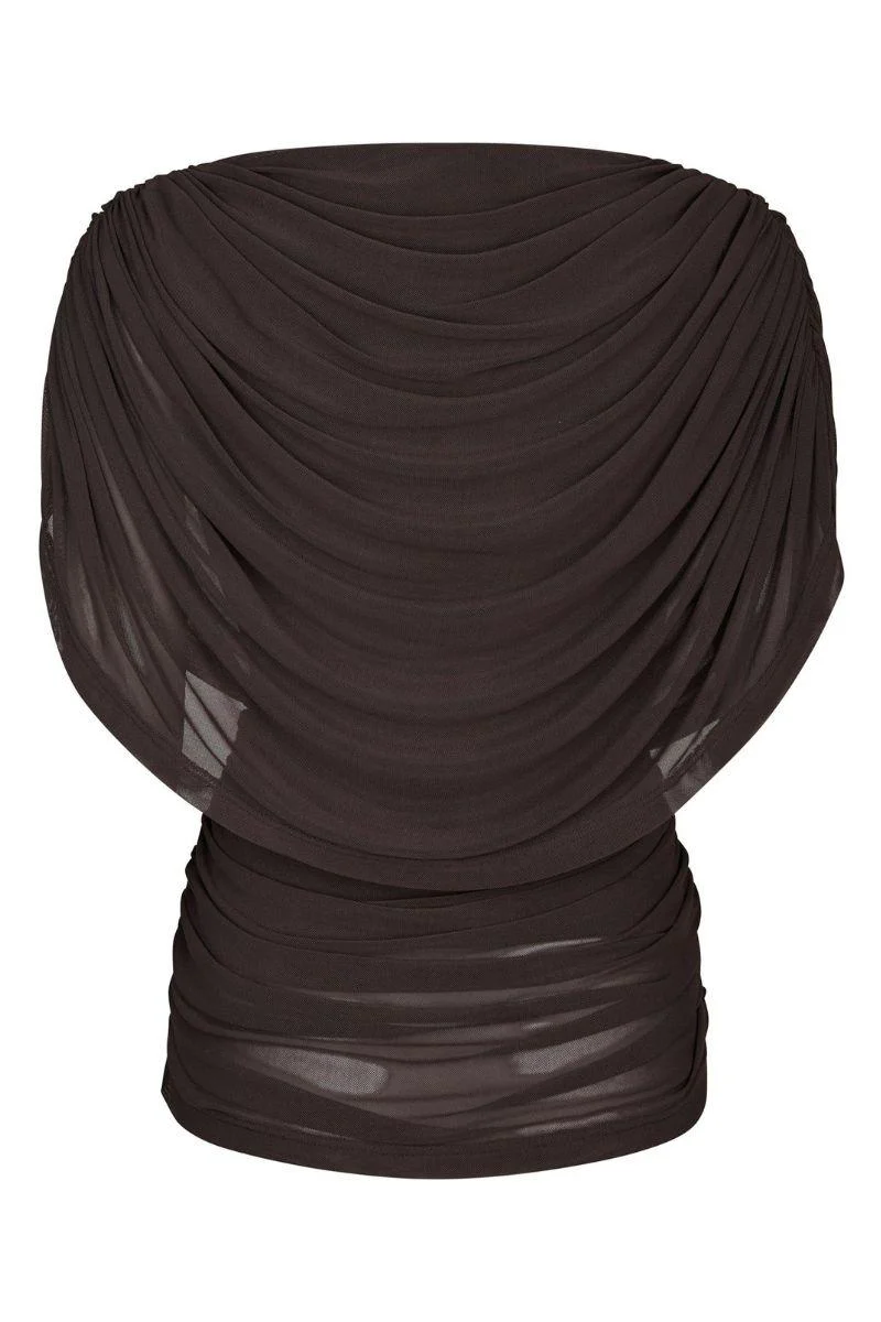 Cottuna Drapy Mesh Top | Brown | Bluse fra Neo Noir - Image 4