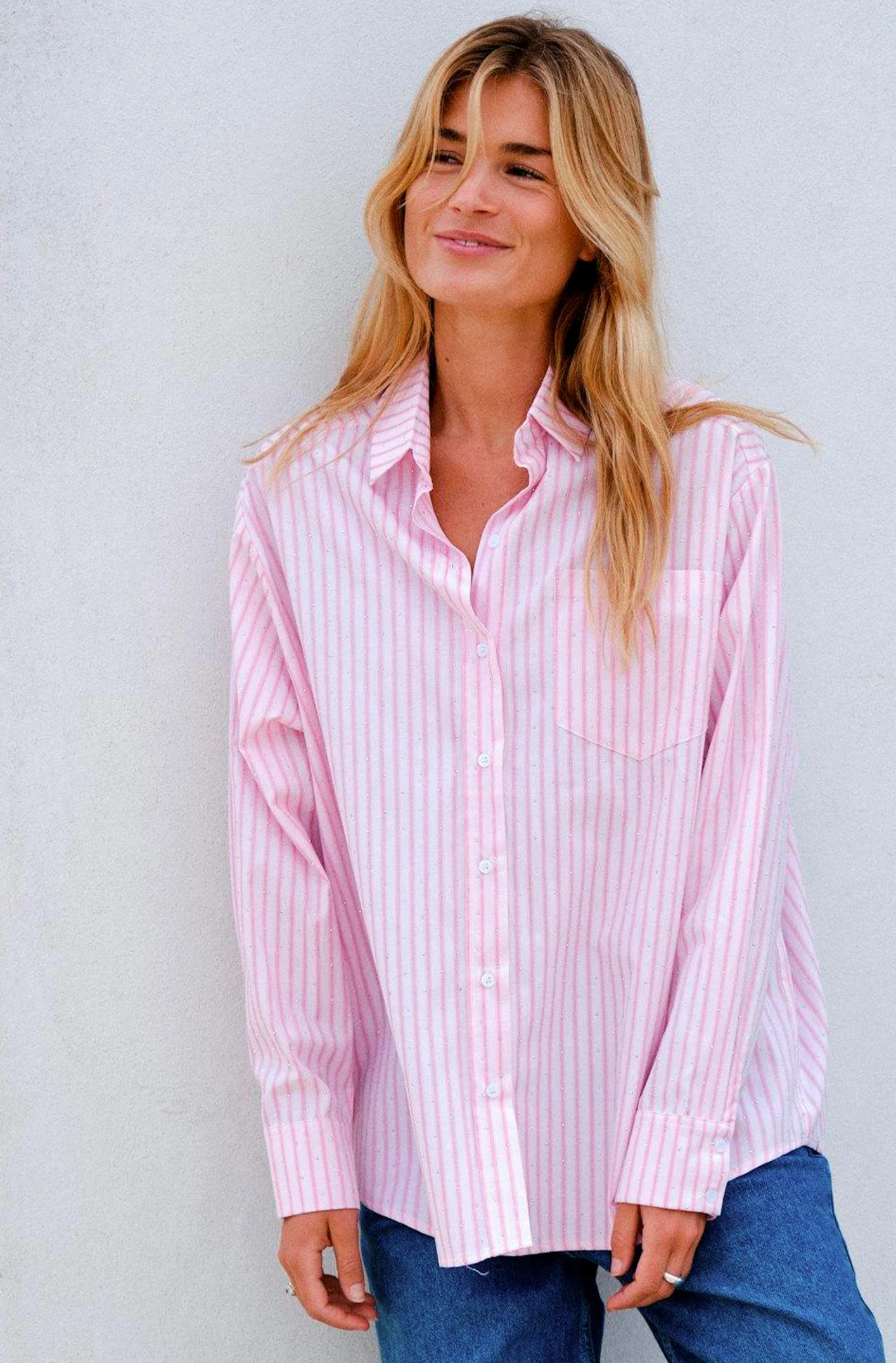 Dalma Soft Stripe Stone Shirt | Pink | Bluse fra Neo Noir