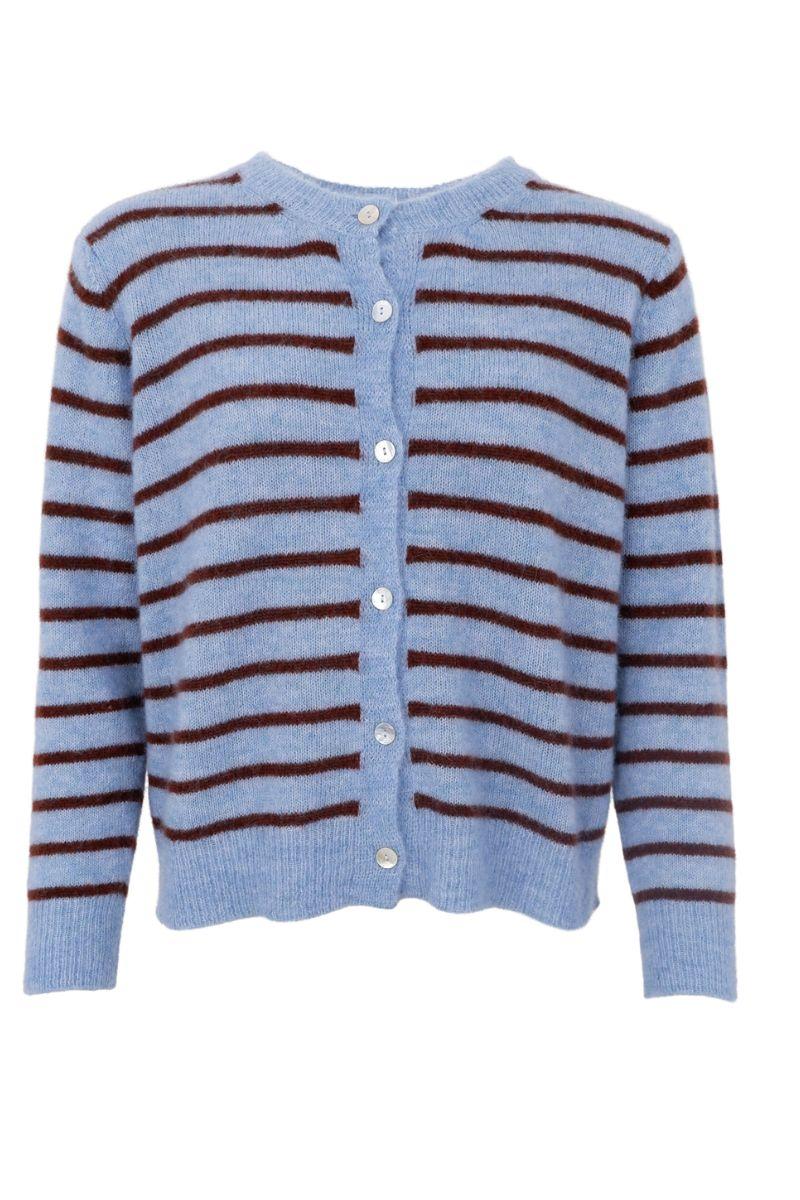 Dell Striped Knit Cardigan | Blue | Strikket Top fra Black Colour - Image 2
