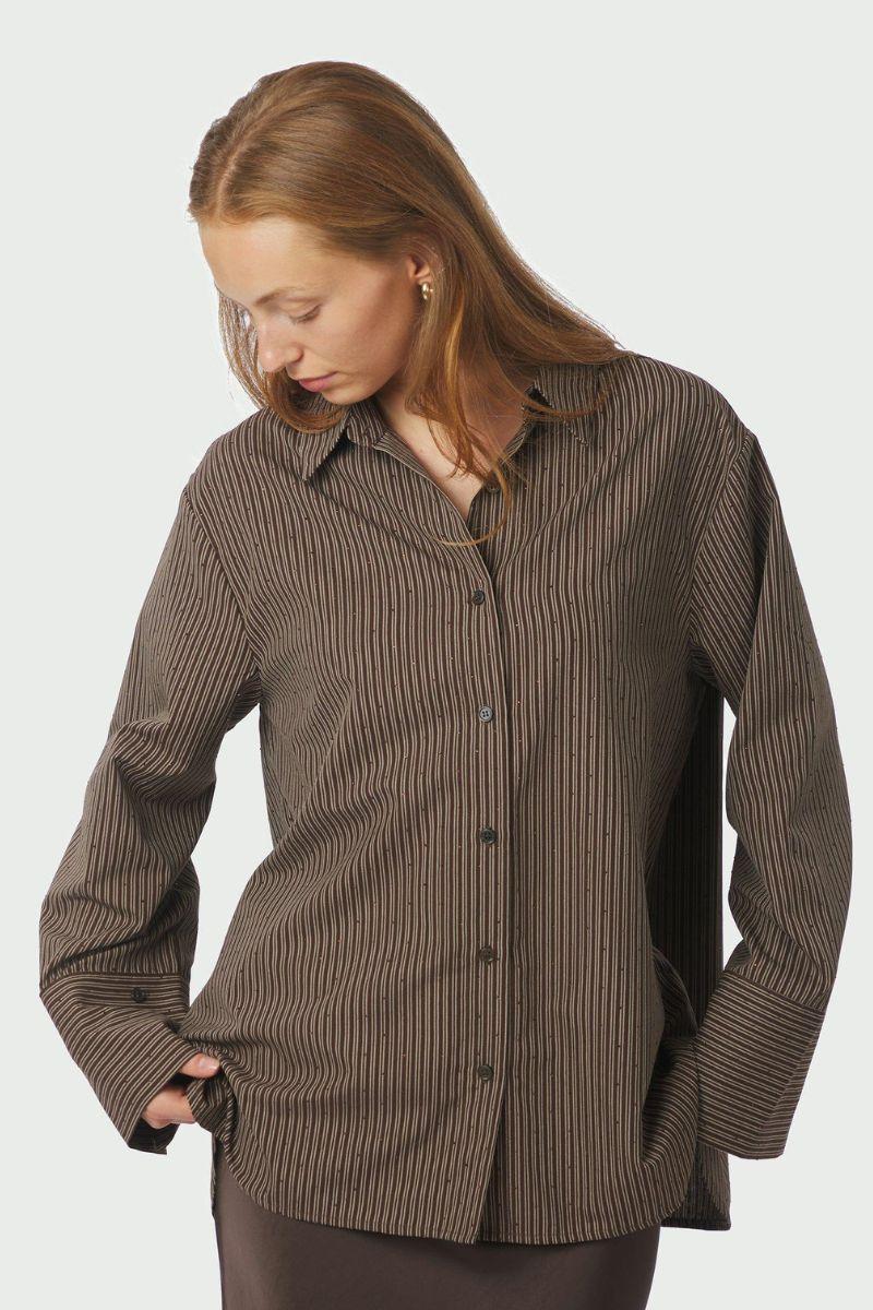 Dita Striped Line Shirt | Dark Brown | Bluse fra Neo Noir - Image 5