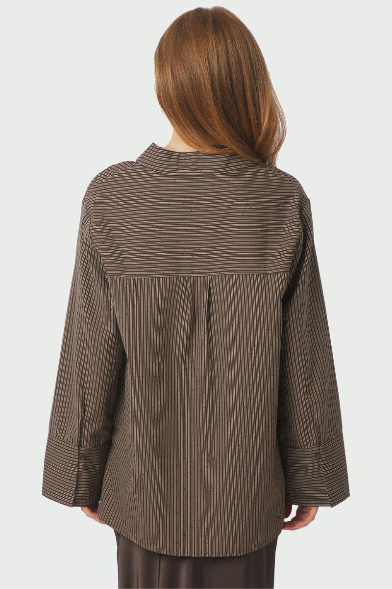 Dita Striped Line Shirt | Dark Brown | Bluse fra Neo Noir - Image 6