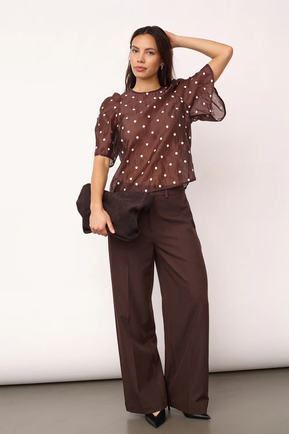 Dita Dot SS Blouse | Dark Brown | Bluse fra Co'couture - Image 4