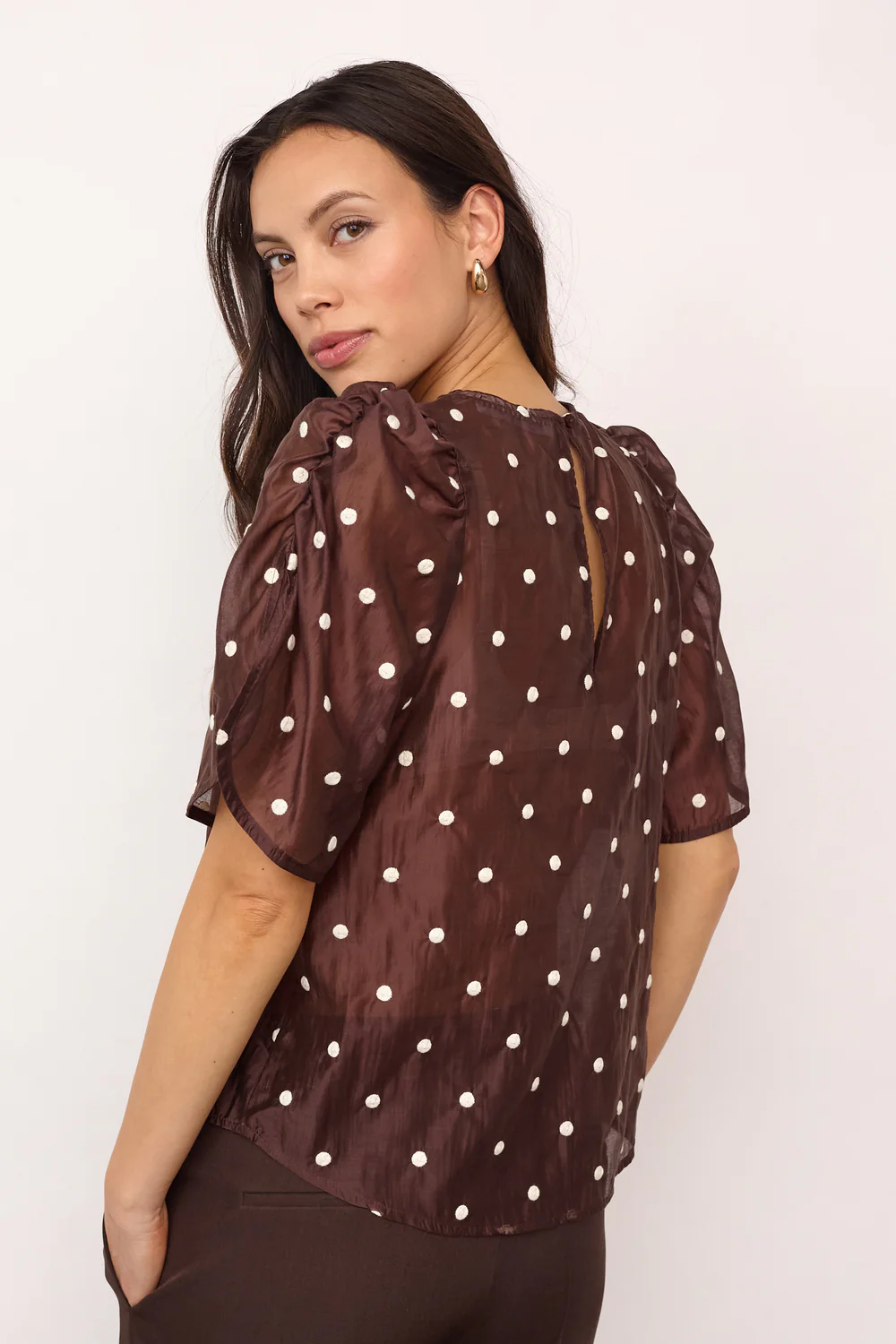 Dita Dot SS Blouse | Dark Brown | Bluse fra Co'couture - Image 7