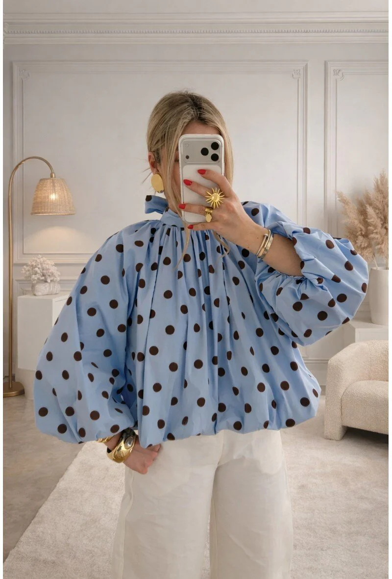 Dot Bow Shirt | Sky Blue - Image 2