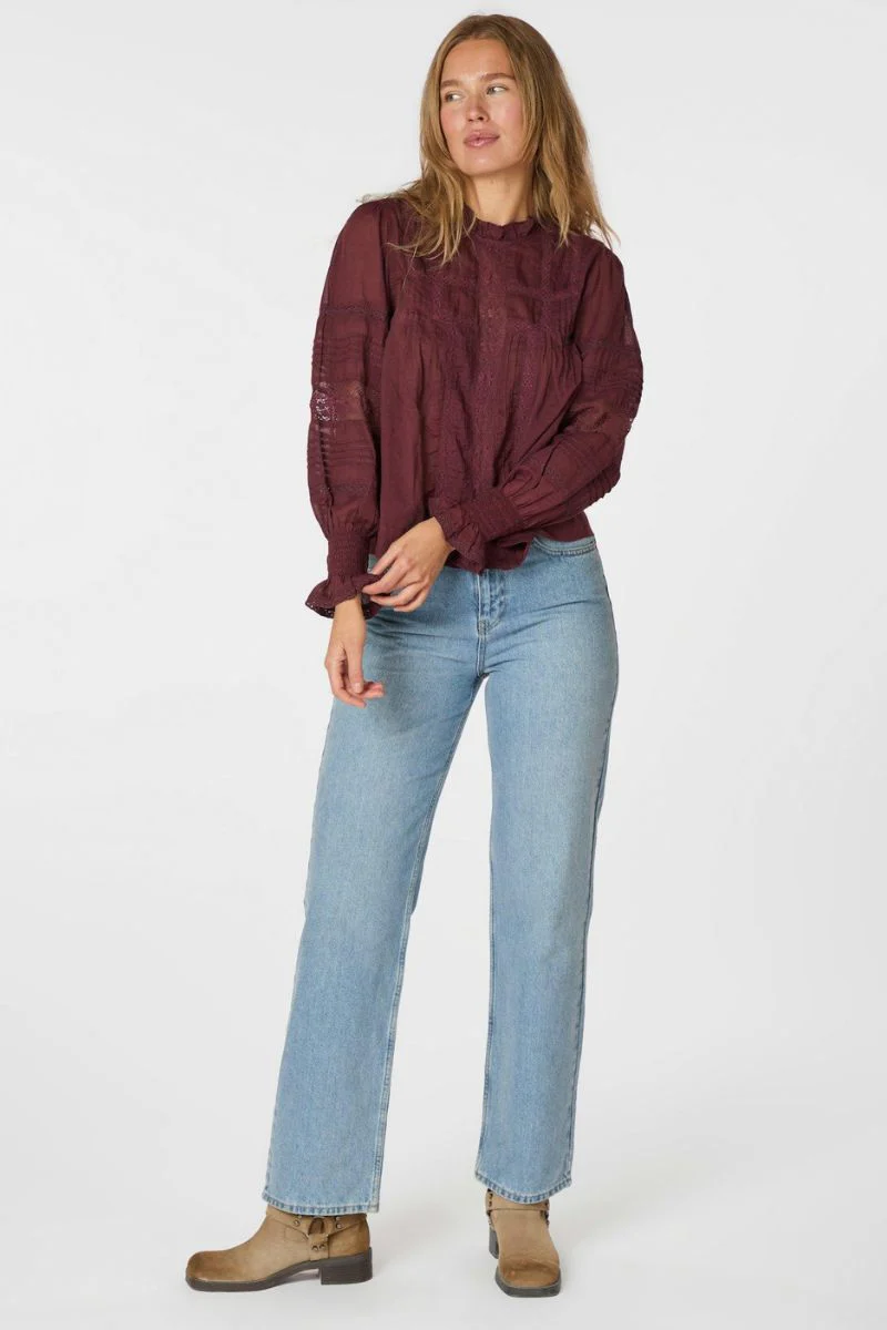 Ebba S Voile Blouse | Burgundy | Bluse fra Neo Noir - Image 6