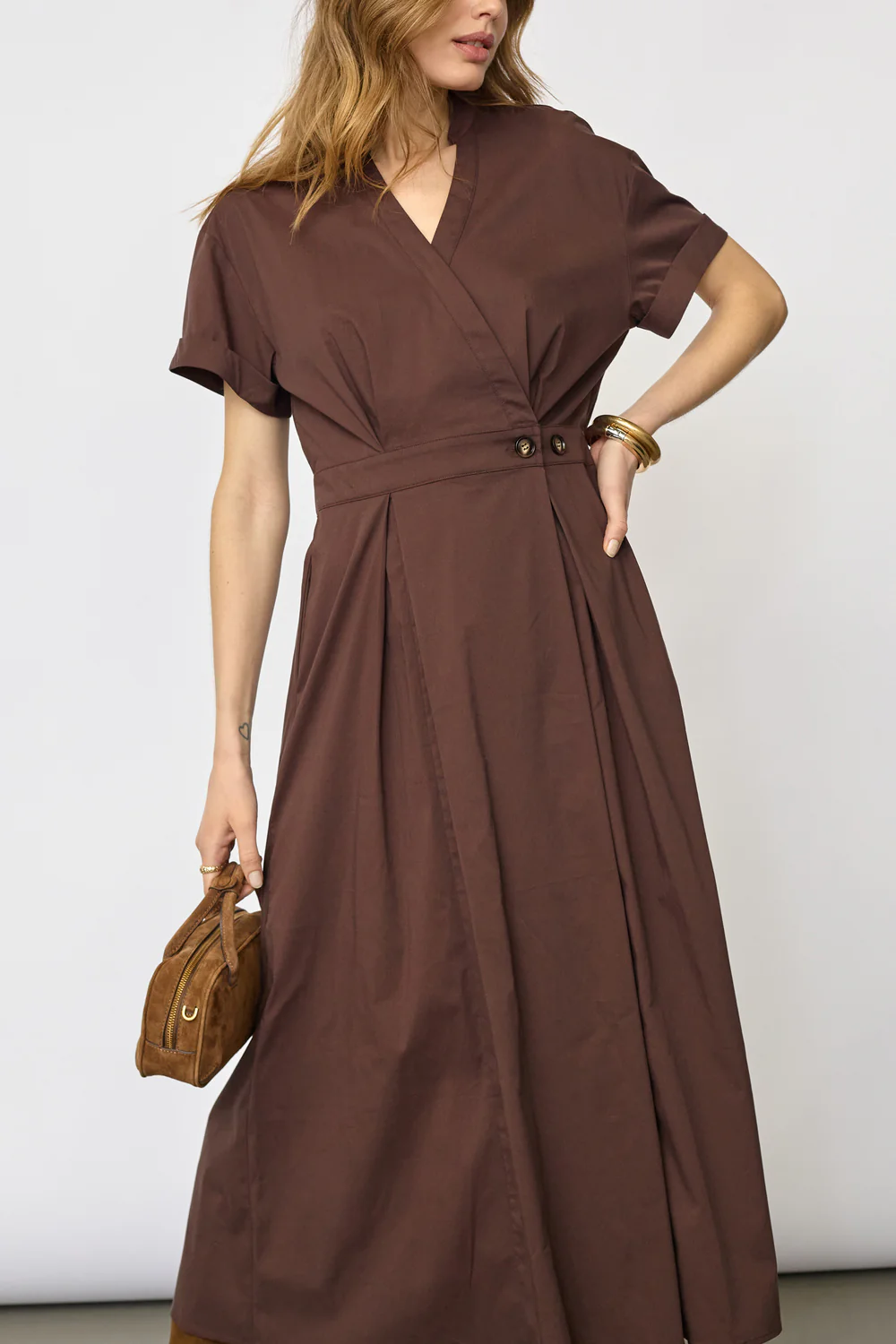 Elaracc Wrap Ss Dress | Dark Brown | Kjole fra Co'Couture - Image 2