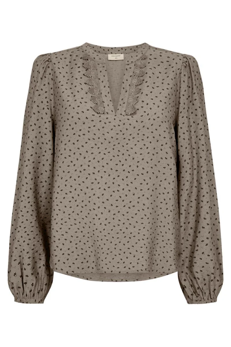 Elin Blouse 207315 | Desert Taupe W. Black | Bluse fra Freequent
