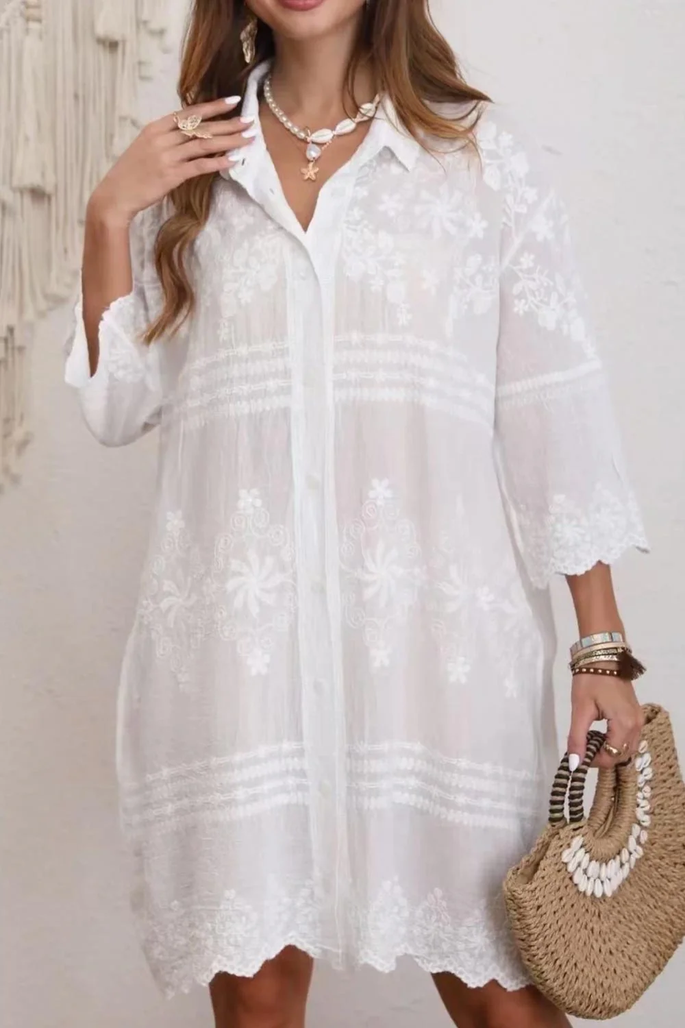 Embla Embroidered Shirt Dress | Skjorte fra Atelier C - Image 4