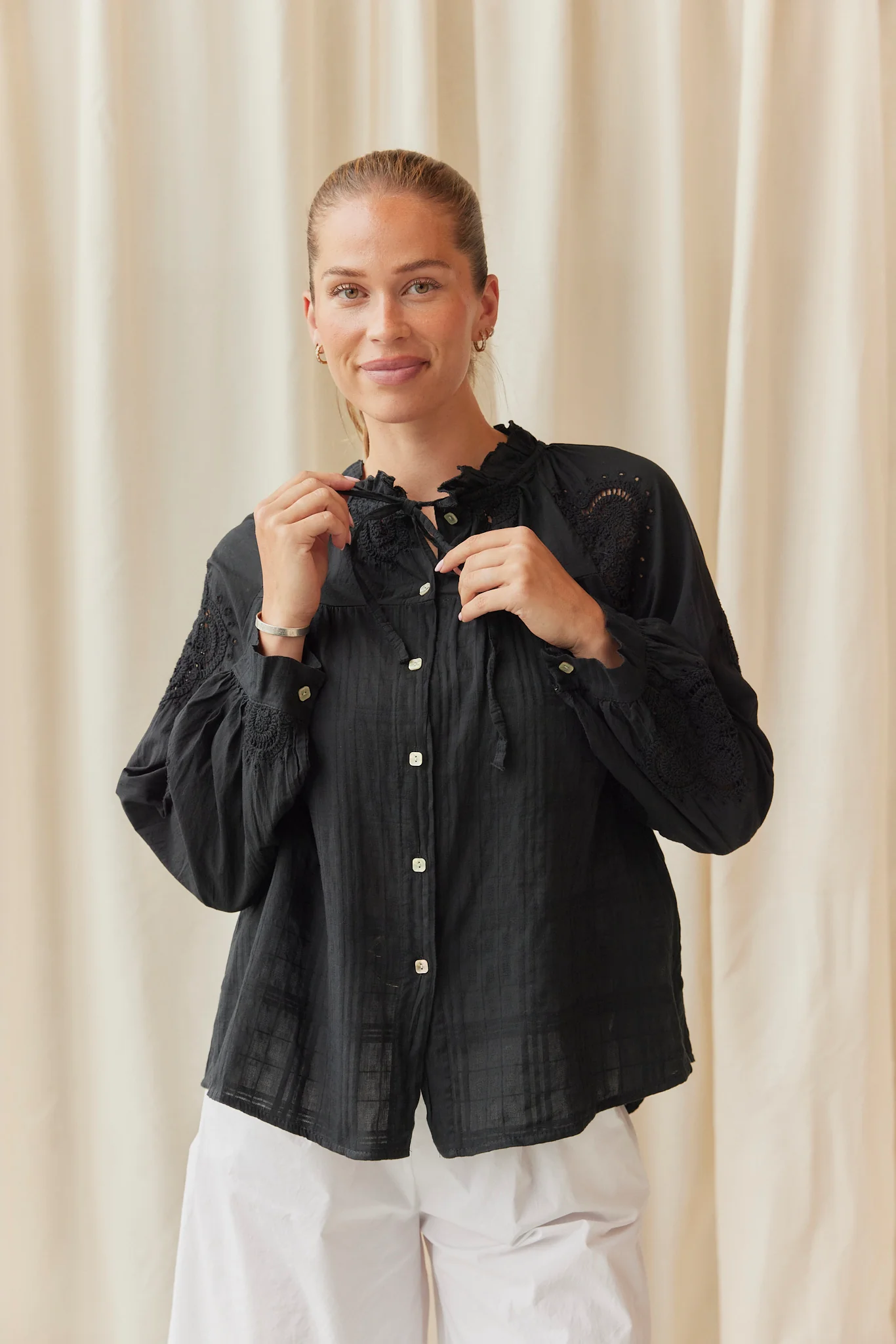 Embroidered Cotton Shirt | Black - Image 2
