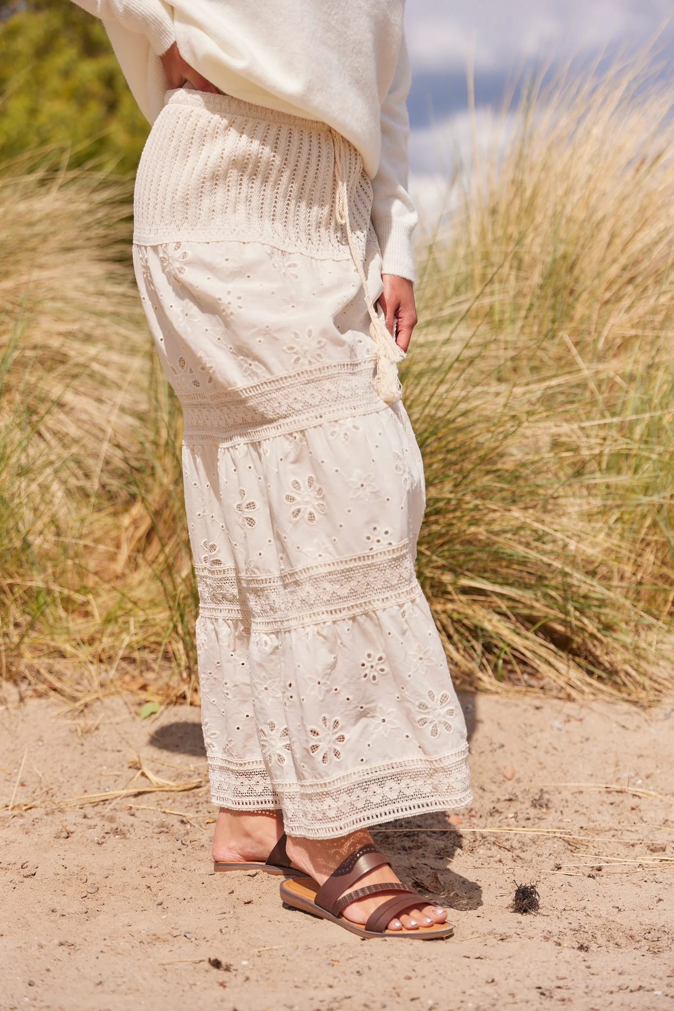 Embroidered Long Legends Skirt | Beige - Image 2