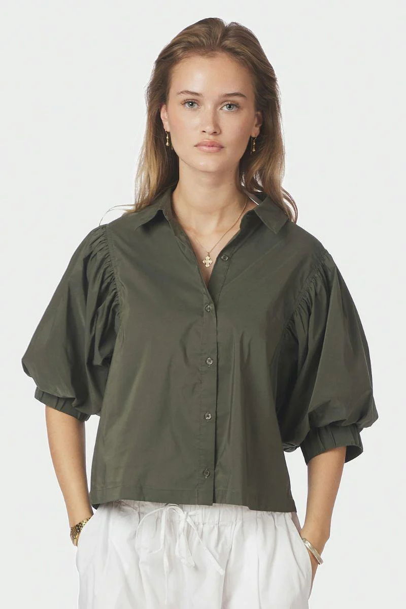 Etta Poplin Shirt | Army | Bluse fra Neo Noir - Image 5