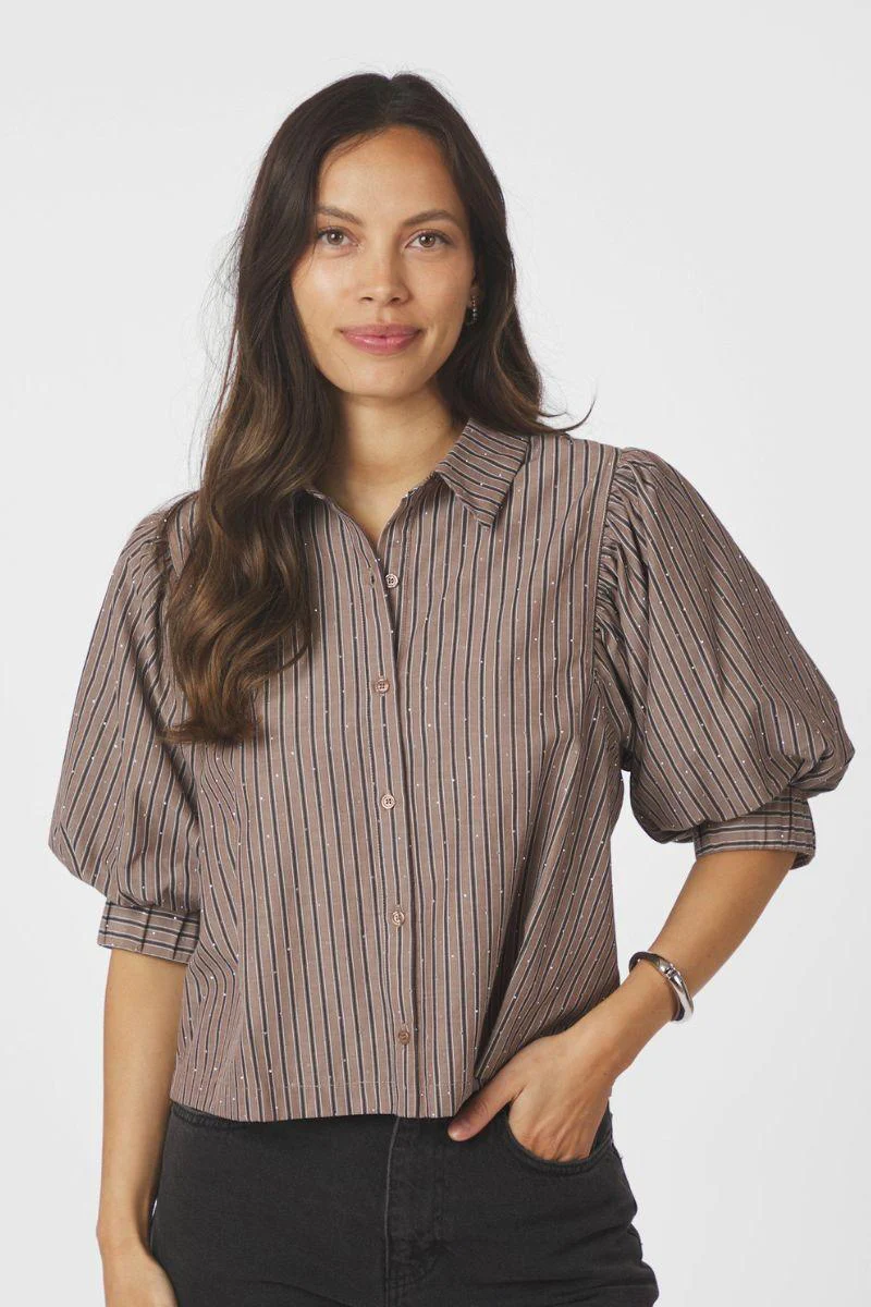 Etta Soft Stripe Stone Shirt | Brown | Bluse fra Neo Noir - Image 2