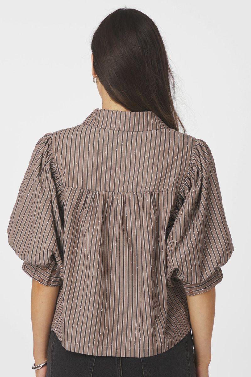 Etta Soft Stripe Stone Shirt | Brown | Bluse fra Neo Noir - Image 4