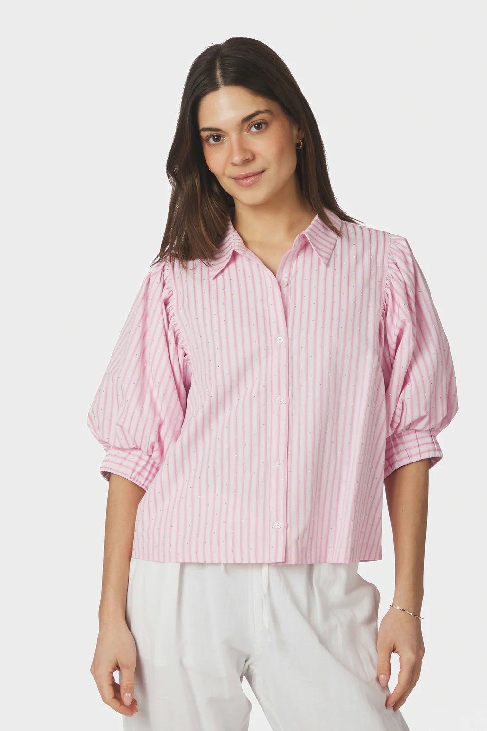 Etta Soft Stripe Stone Shirt | Light Pink | Bluse fra Neo Noir - Image 2