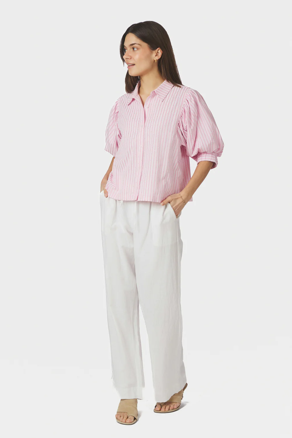 Etta Soft Stripe Stone Shirt | Light Pink | Bluse fra Neo Noir - Image 5