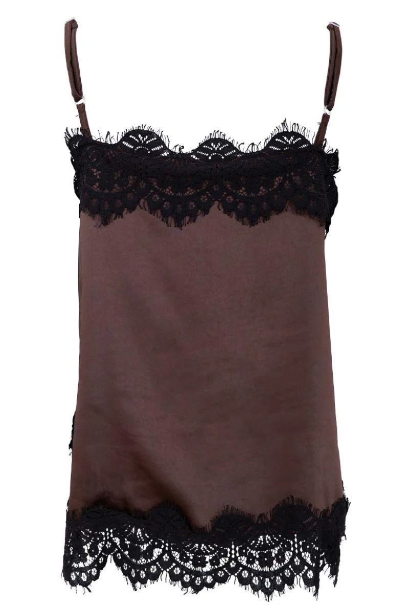 Evie Lace Strap Top | Coffee | Bluse fra Black Colour - Image 4