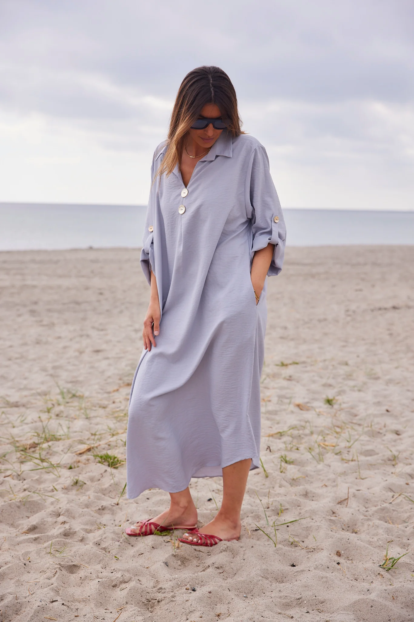 Wisteria Flow Dress | Grey Blue solid - Image 4