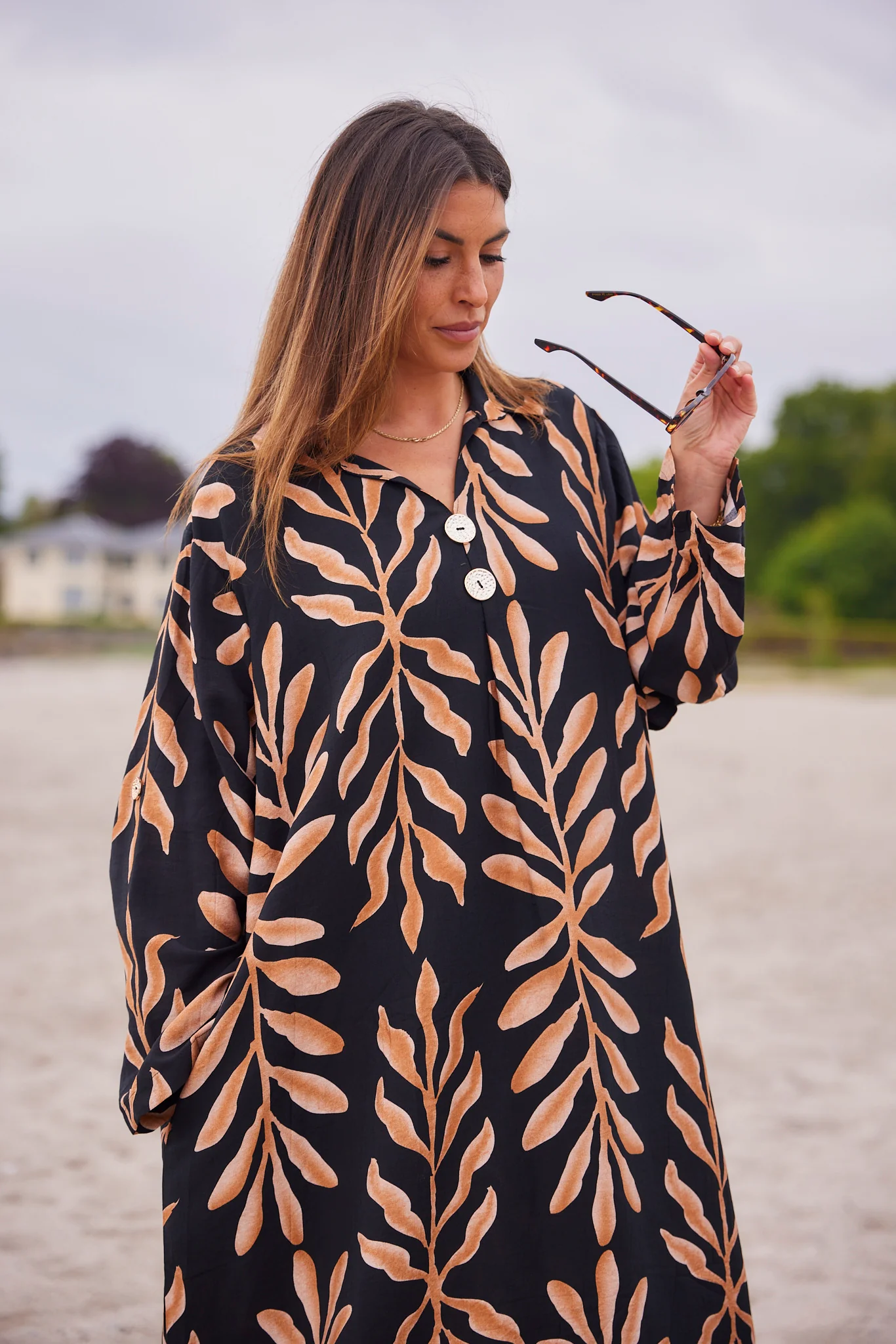 Wisteria Print Dress | Black Leaves - Image 5