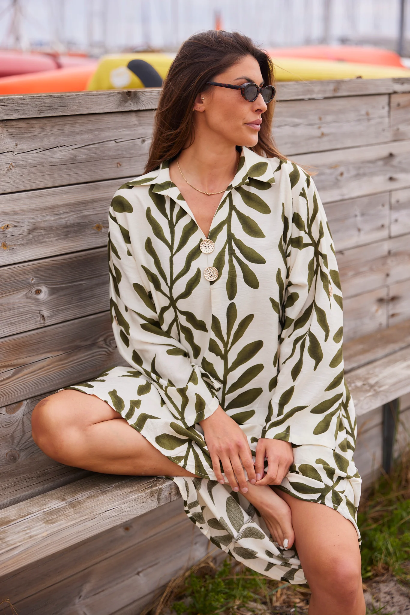Wisteria Print Dress | Green Leaves - Image 3