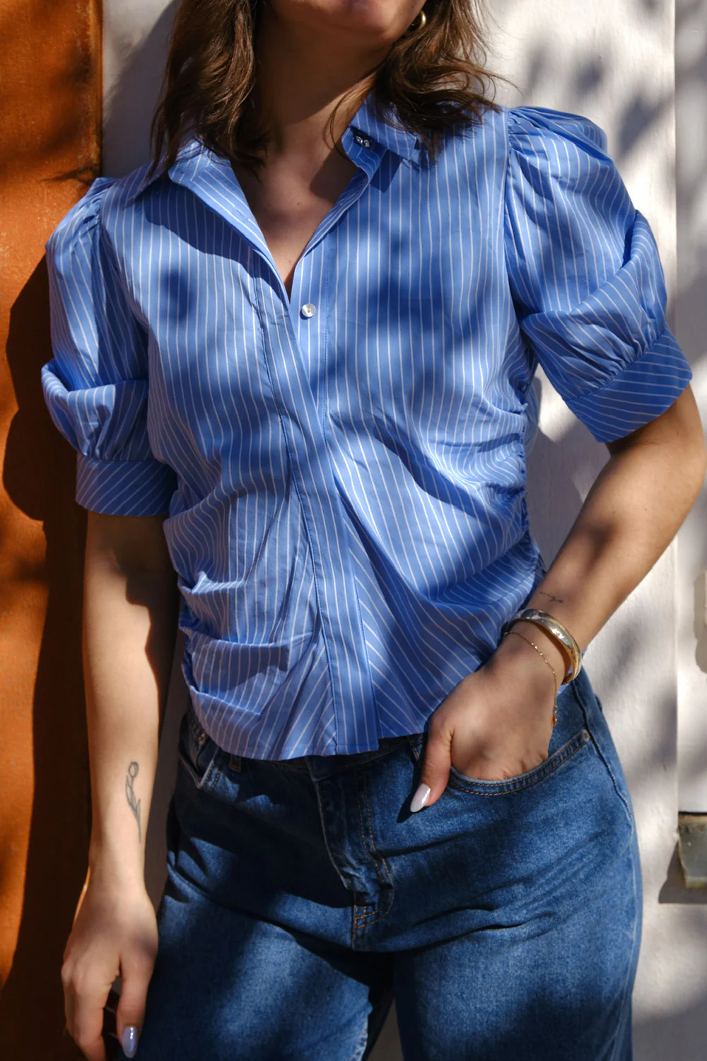 Frannie Stripe Shirt | Light Blue | Bluse fra Neo Noir