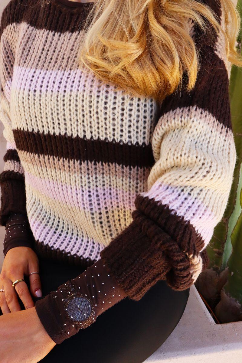 Frodine Stripe Pullover | Choco Rose Ivory Stripe | Strik fra Liberté - Image 3